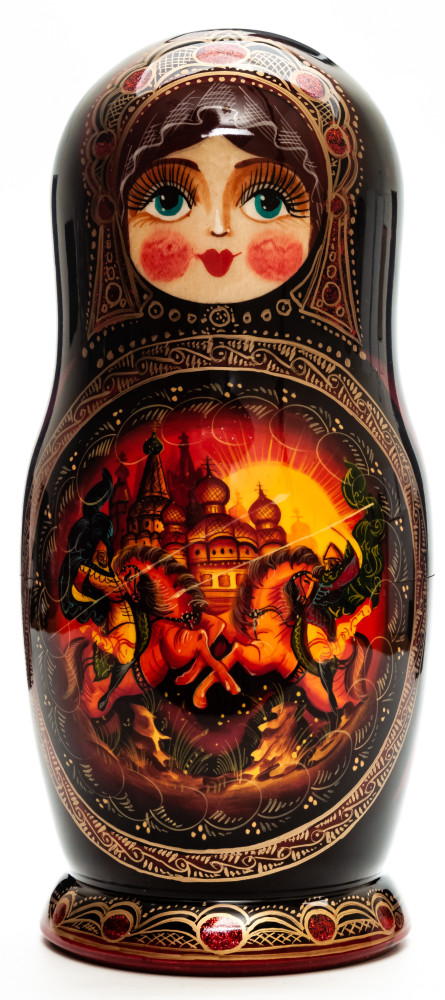 260 mm Battle of Knights hand painted on Wooden Matryoshka doll 5 pcs (by Golden Cockerel Studio)