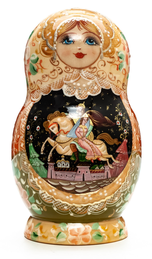 160 mm Ruslan and Lyudmila hand painted on Wooden Matryoshka doll 5 pcs (by A Studio)