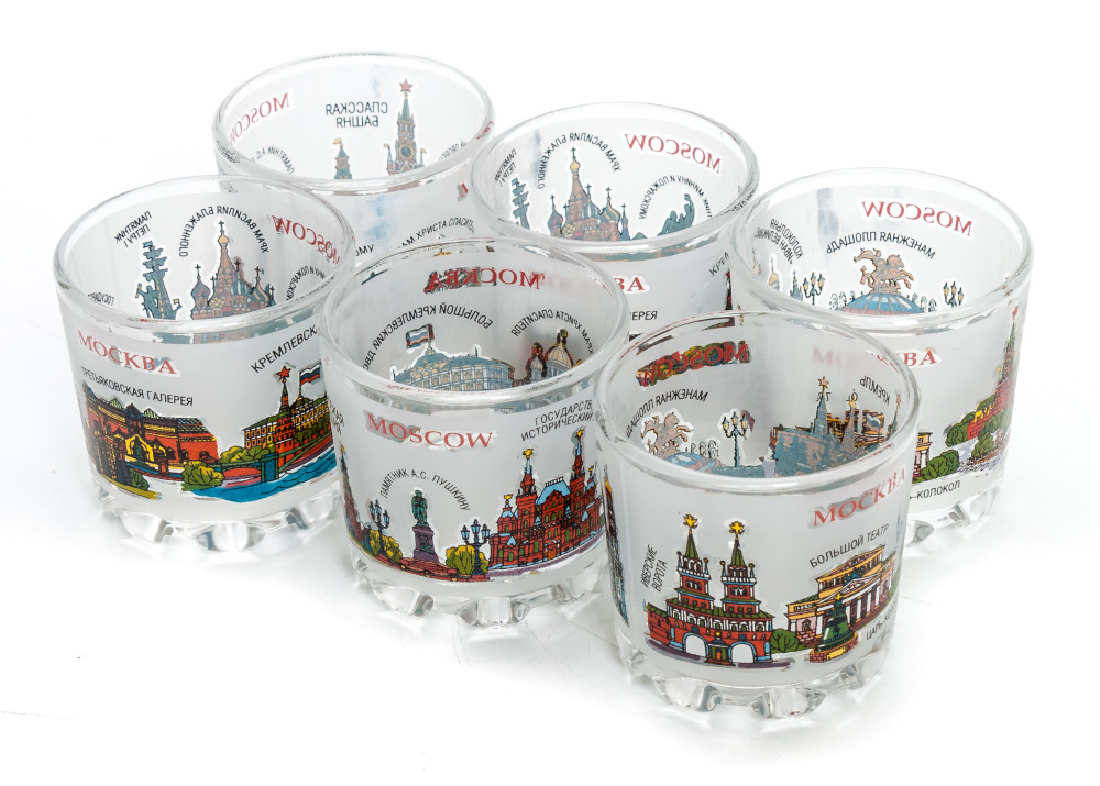 50 ml Moscow Views Colorful Decal Shot Glass set of 6 pcs (by AKM Gifts)
