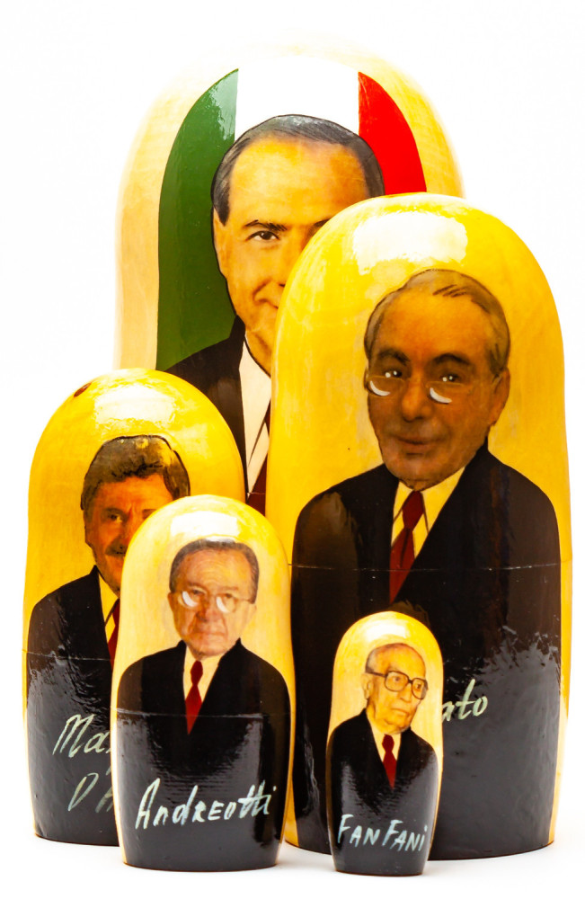 180mm Silvio Berlusconi Handmade wooden Matryoshka Nesting Doll 5 pcs (by Konstantin Studio)