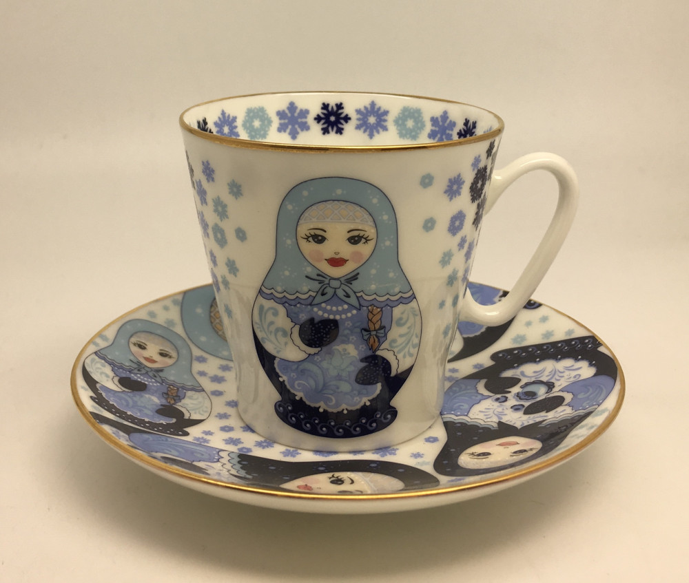 Gzhel Nesting Doll Hand Painted Coffee Cup