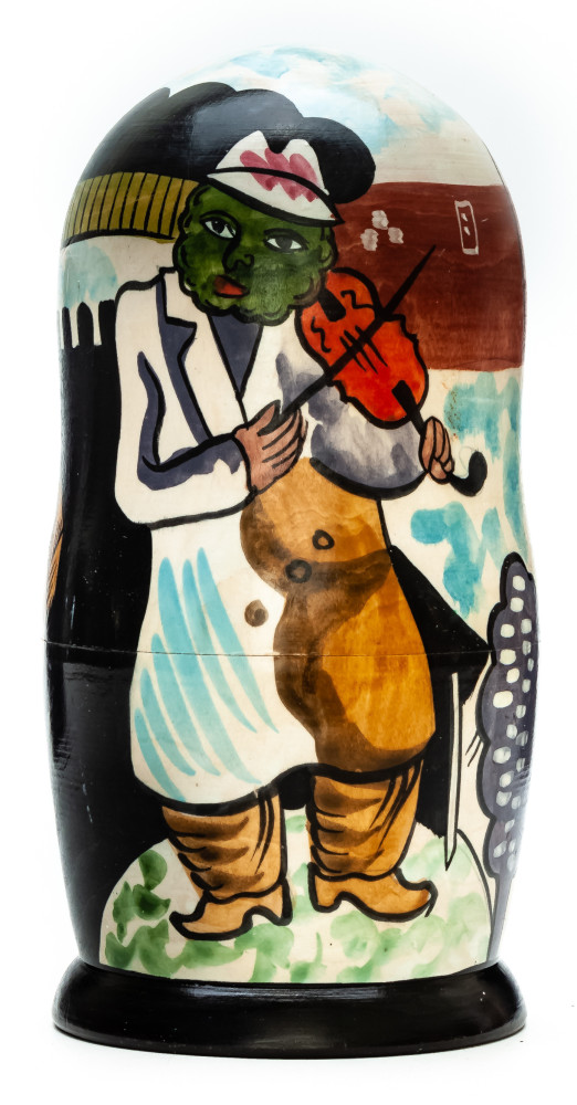180 mm Green Violinist by Chagall hand painted on wooden Matryoshka doll 5 pcs (by Alexander Famous Paintings Studio)