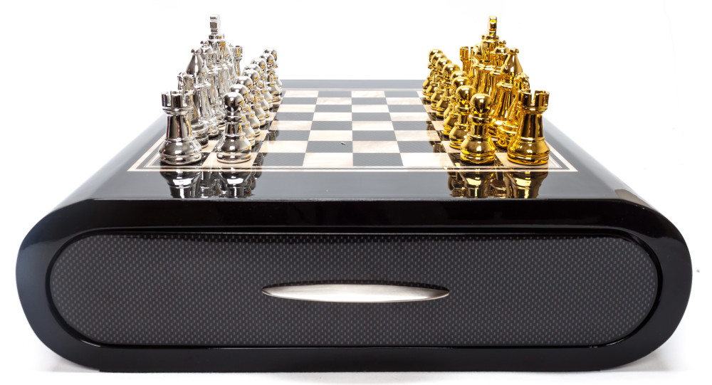 350x350 mm Golden & Silver Metal Chess Pieces on Plastic Chess board (by Fyodor Chess Crafts)