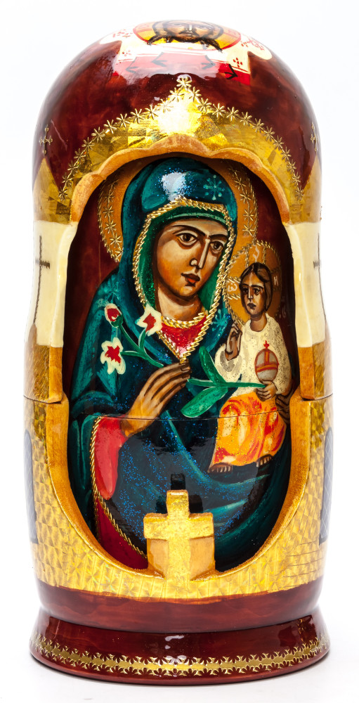 200 mm Unfading Flower Godmother hand painted wooden Matryoshka doll 5 pcs (by Ludmila Icon Paintings)