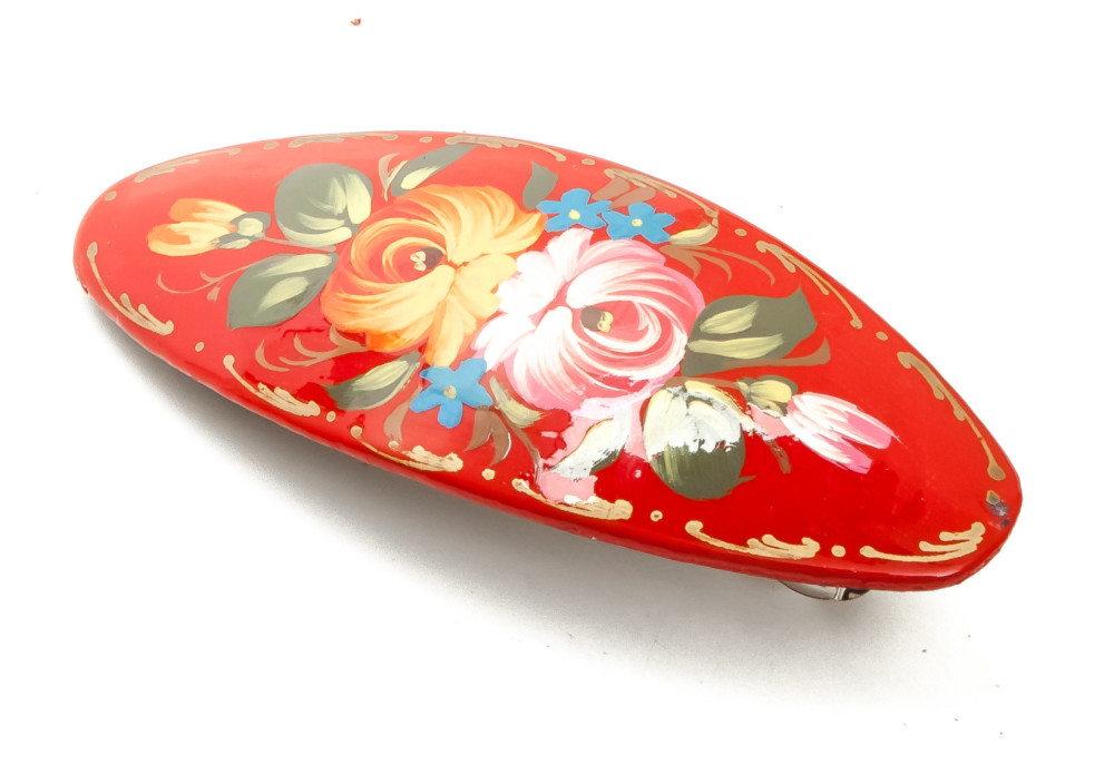 Lada Hair Clip Hand Painted Zhostovo Art
