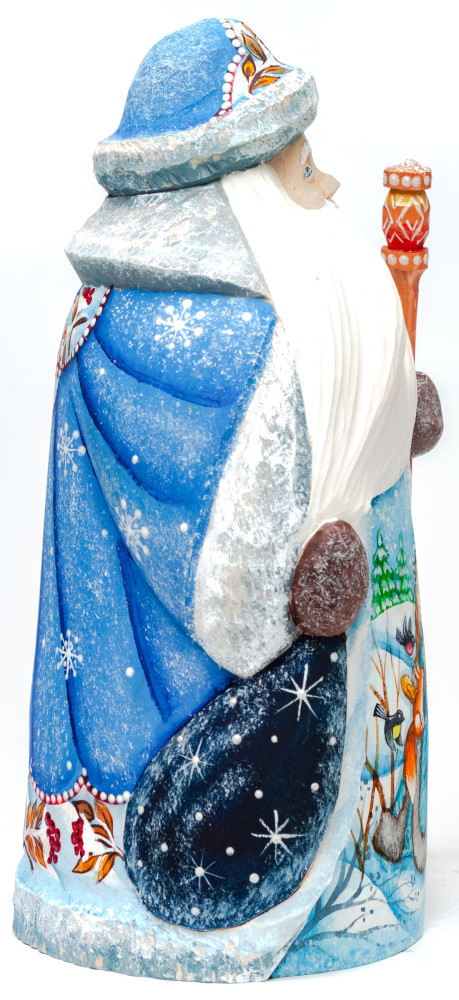 180 mm Santa Claus with picture Snowmaiden plays with Squirrel hand painted wooden statue (by Sergey Christmas Workshop)
