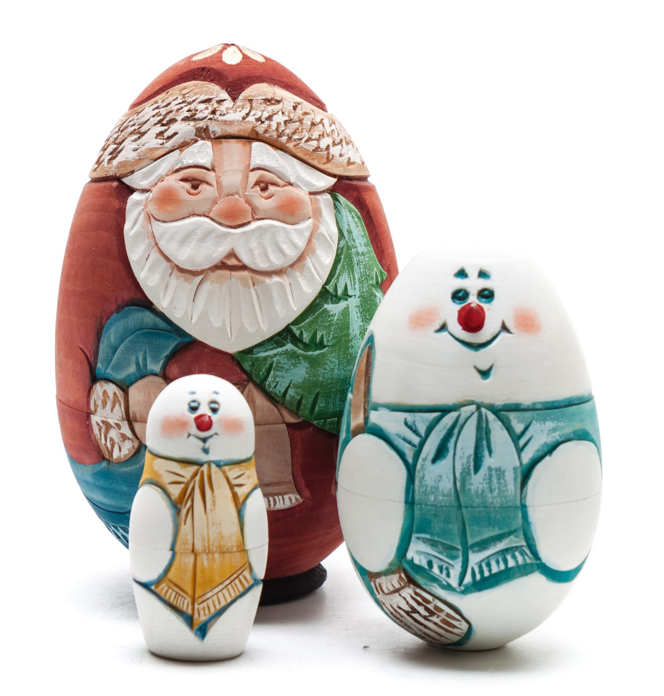 120 mm Santa Claus Hand Carved and Painted Matryoshka Doll 3pcs Egg shape (by Sergey Carved Wooden Dolls Studio)