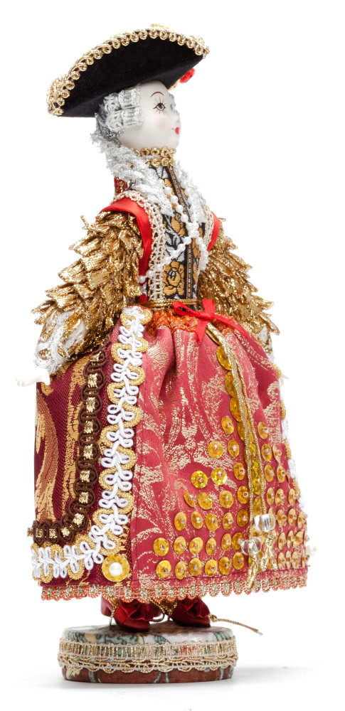 Countess in 18th Century Dress and Hat Porcelain Doll on a Stand - 10 Inches