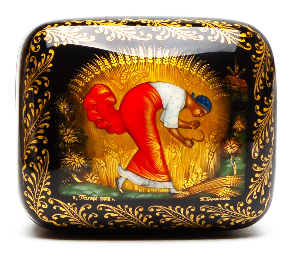 40x50mm The Mover Girl hand painted lacquered box from Palekh (by Pavel Studio)