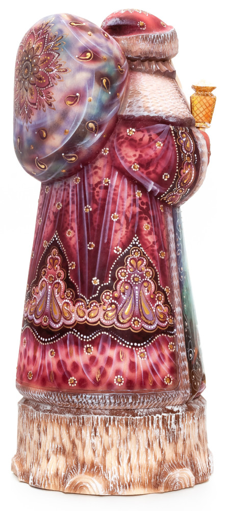 300 mm Santa with a Lamp and a Magic Staff with Carved Wood Hand Painted Collectible Figurine  (by Natalia Nikitina Workshop)