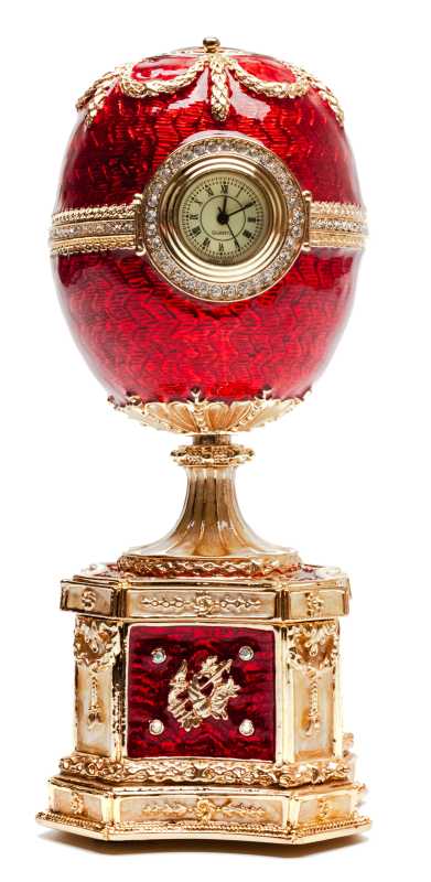 140 mm Red Chanticleer Music Easter Egg with Clock