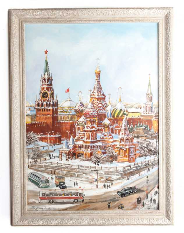 600x800 mm Moscow Spasskaya Tower and Saint Basil Cathedral by Tikhomirov hand painted on Canvas painting (by Skazka)
