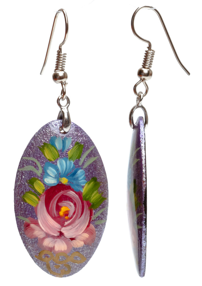 20x35mm Zhostovo wooden Earrings (by Lada Workshop)