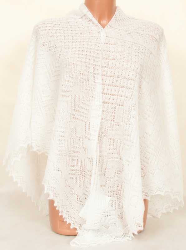 140x140 cm White Goat Down Hand Knitted Russian Orenburg Shawl (by Orenburg Factory)