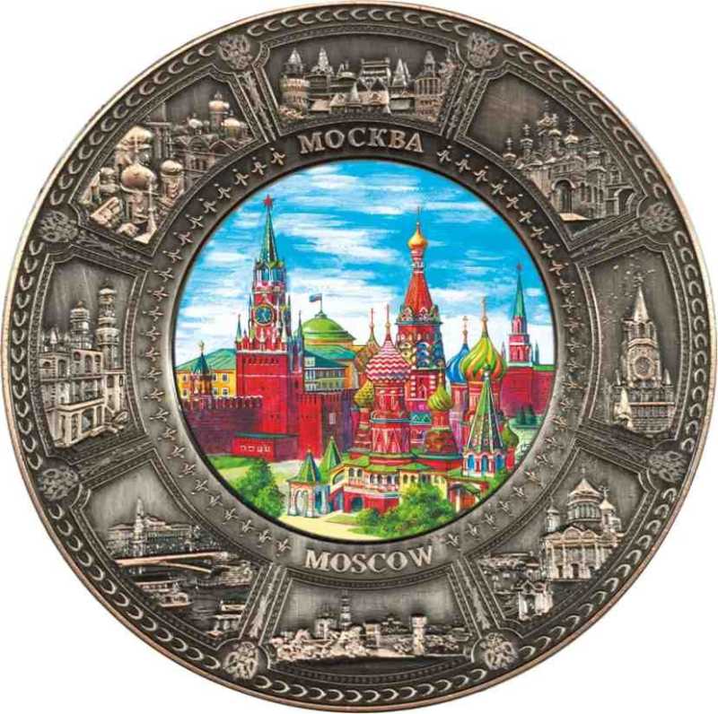 Магнит-тарелка "Москва" с фольгированной вставкой, диаметр 7 см