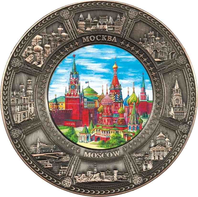 Магнит-тарелка "Москва" с фольгированной вставкой, диаметр 7 см