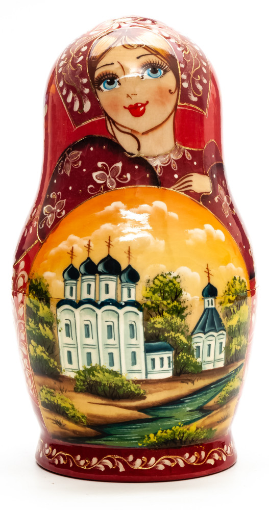 160 mm Saint Basil Cathedral hand painted on Wooden Matryoshka doll 5 pcs (by Valeria Crafts)