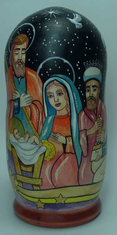 180mm The Adoration of the Magi hand painted on wooden Matryoshka doll 5 pcs (by Alexander Famous Paintings Studio)