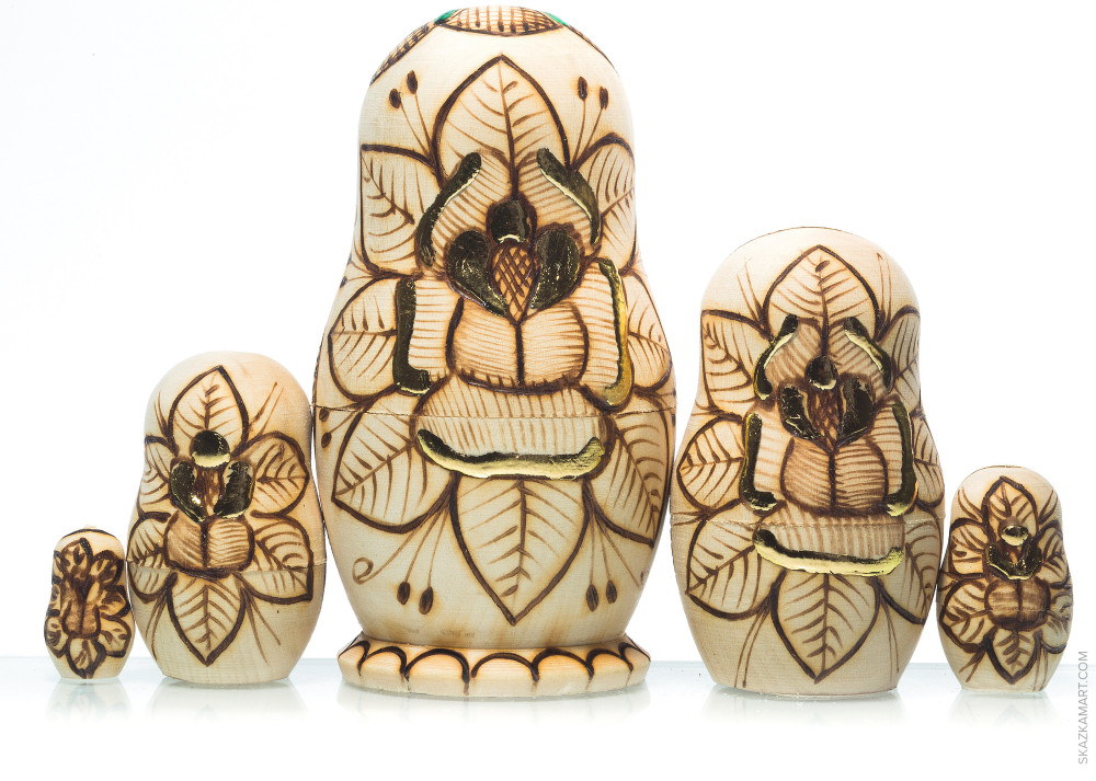 120 mm Moscow Cathedrals hand painted and burnt Russin Matryoshka doll 5 pcs (by Elena Crafts)
