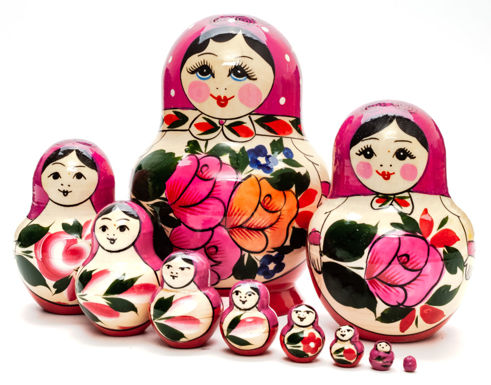 Semenovskaya Russian Matryoshka Nesting Doll pink head round shape 10 pcs inside