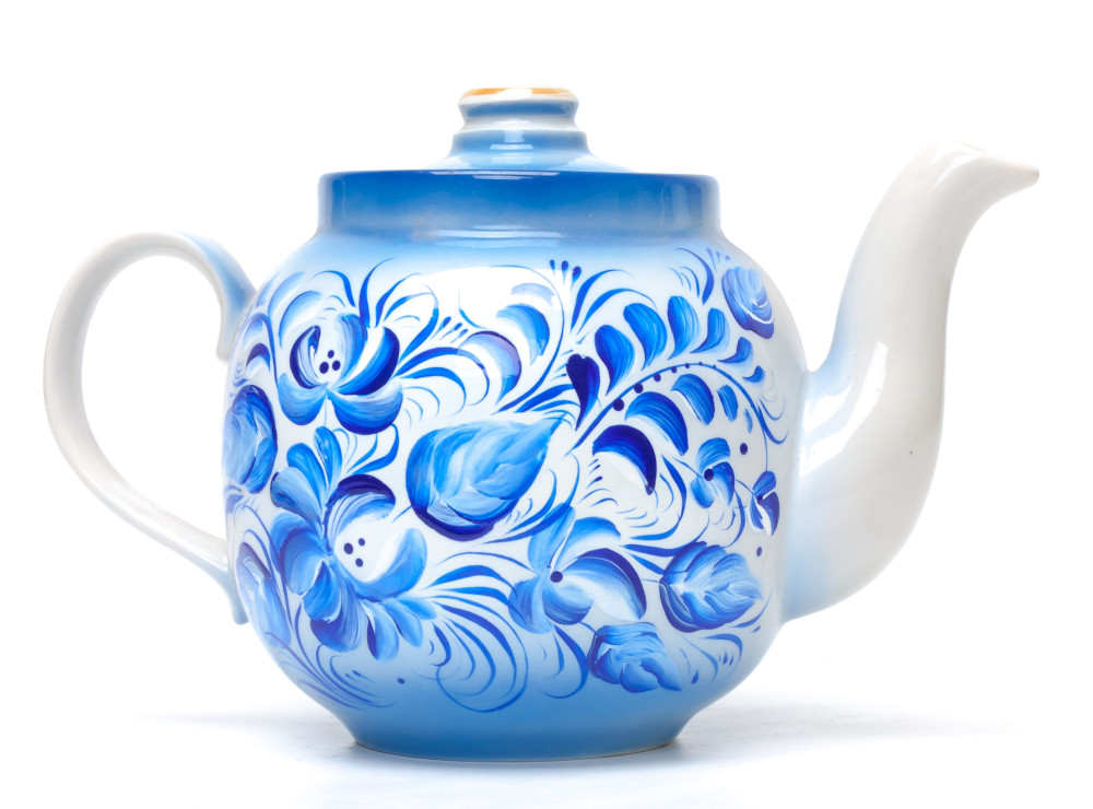 Gzhel Hand Painted Electric Samovar Kettle with Teapot and Tray