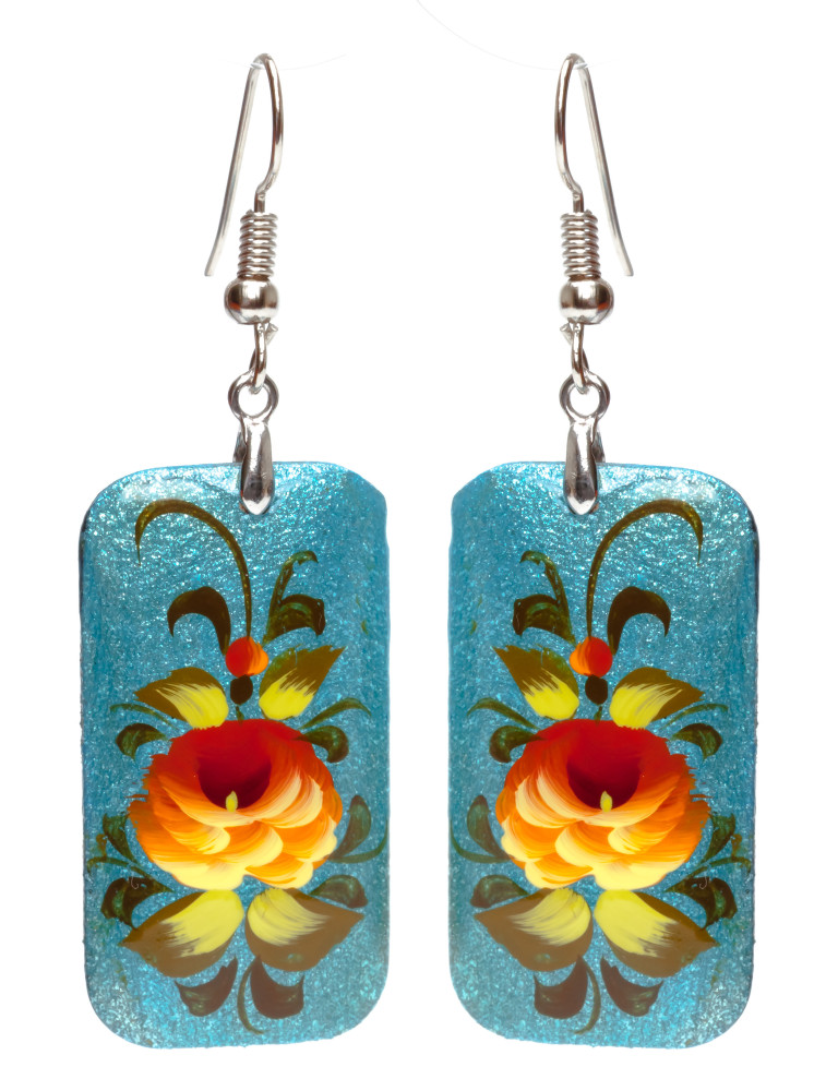 20x35mm Zhostovo wooden Earrings (by Lada Workshop)