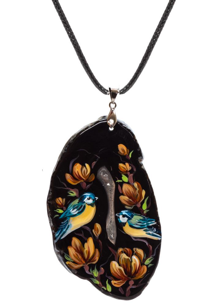 50x85 mm Parus hand painted on Stone Pendant Leather Necklace (by Skazka)