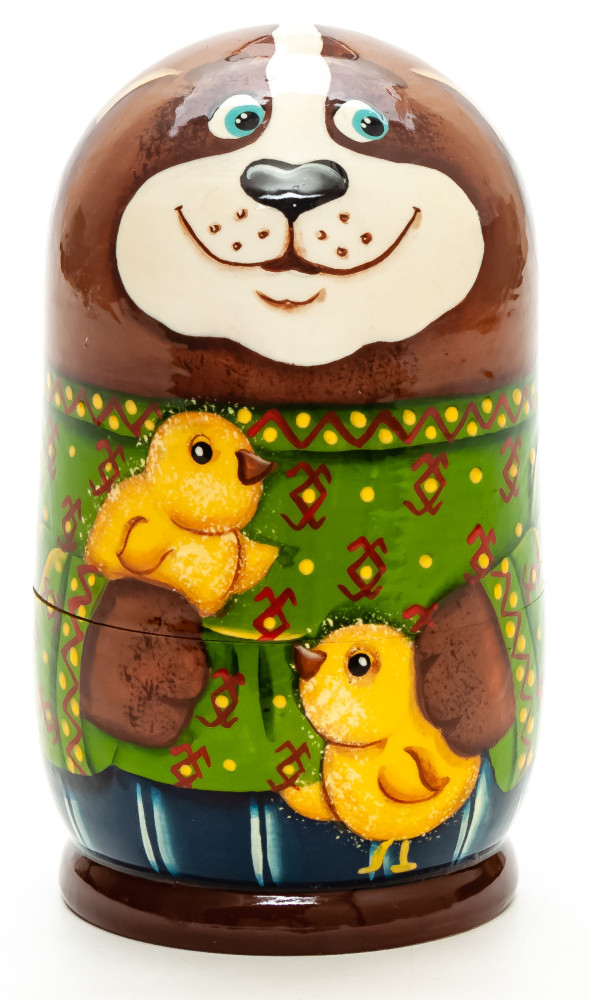120mm Dog with Chickens hand painted Matryoshka 3pcs (by Gift Shop)