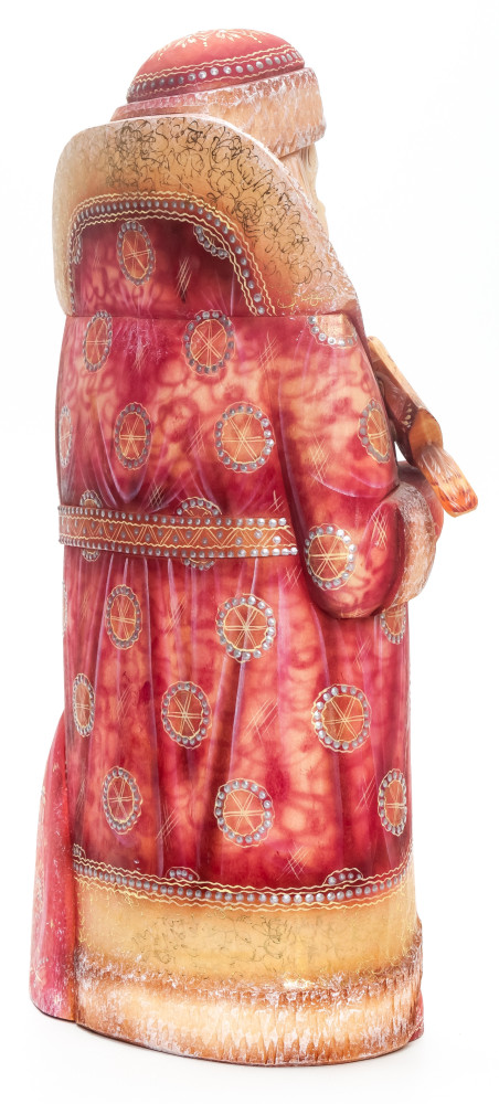 260 mm Santa Claus with a Bag and a Bird arved Wood Hand Painted Collectible Figurine  (by Natalia Nikitina Workshop)