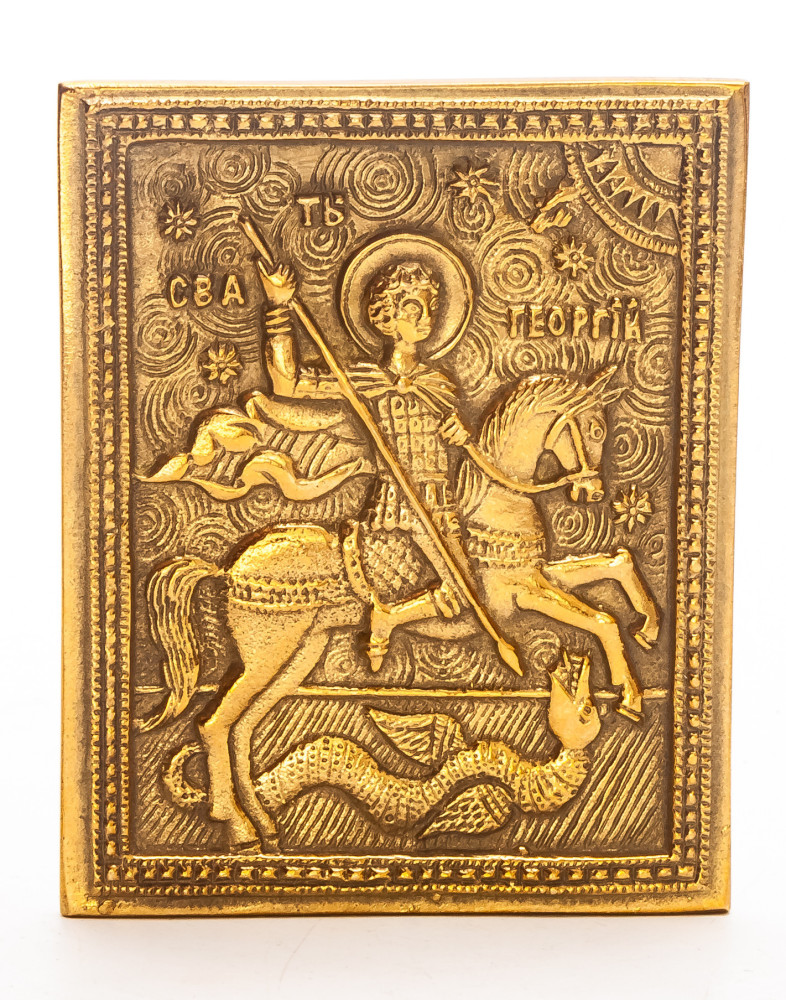 70x80mm Saint George handpainted brass Icon (by Galina Studio)