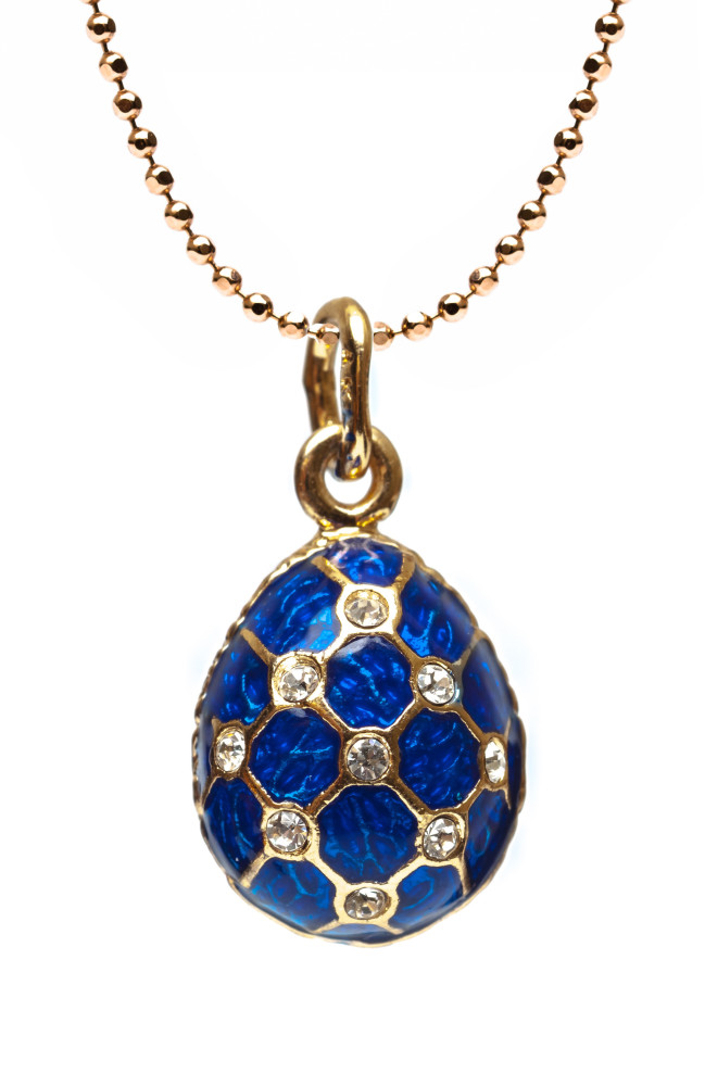 Mesh with Rhinestones Small Blue Egg Pendant