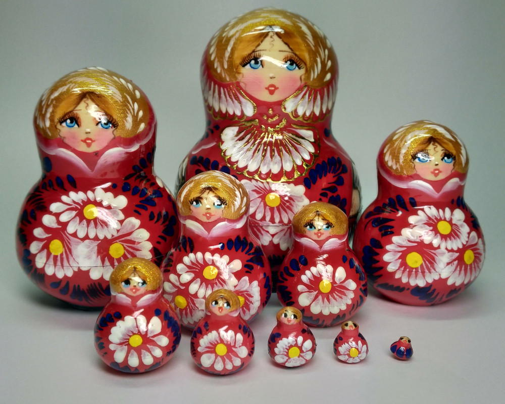 110mm Daisies Hand Painted Wooden Matryoshka doll 10 pcs (by Valentina Dolls)