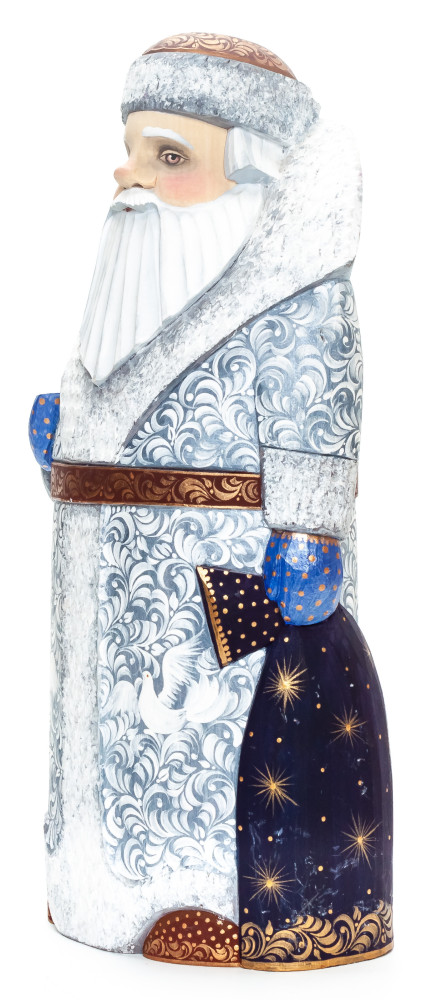 250 mm Santa with a Bag Carved Wood Hand Painted Collectible Figurine (by Natalia Nikitina Workshop)