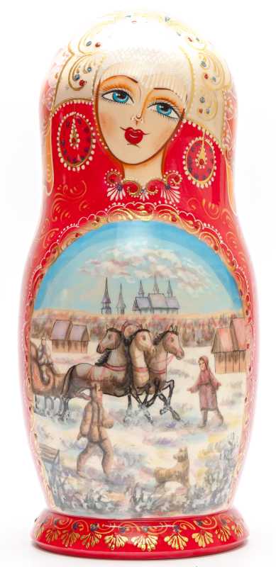 270mm Russian Troika hand painted Matryoshka Doll 7 pcs inside (by Golden Cockerel)