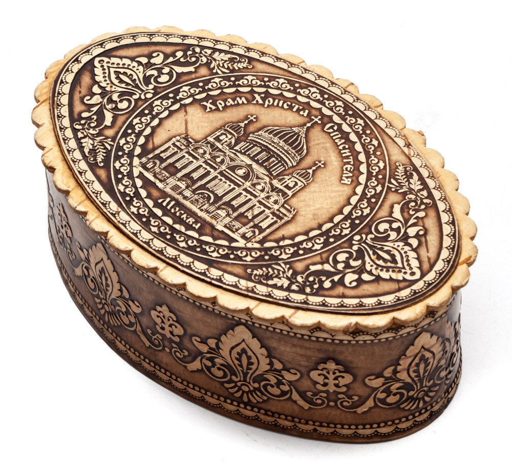 105x70 mm Cathedral od Christ the Saviour hand made Birchbark Jewelry Box (by Maxim Birch)