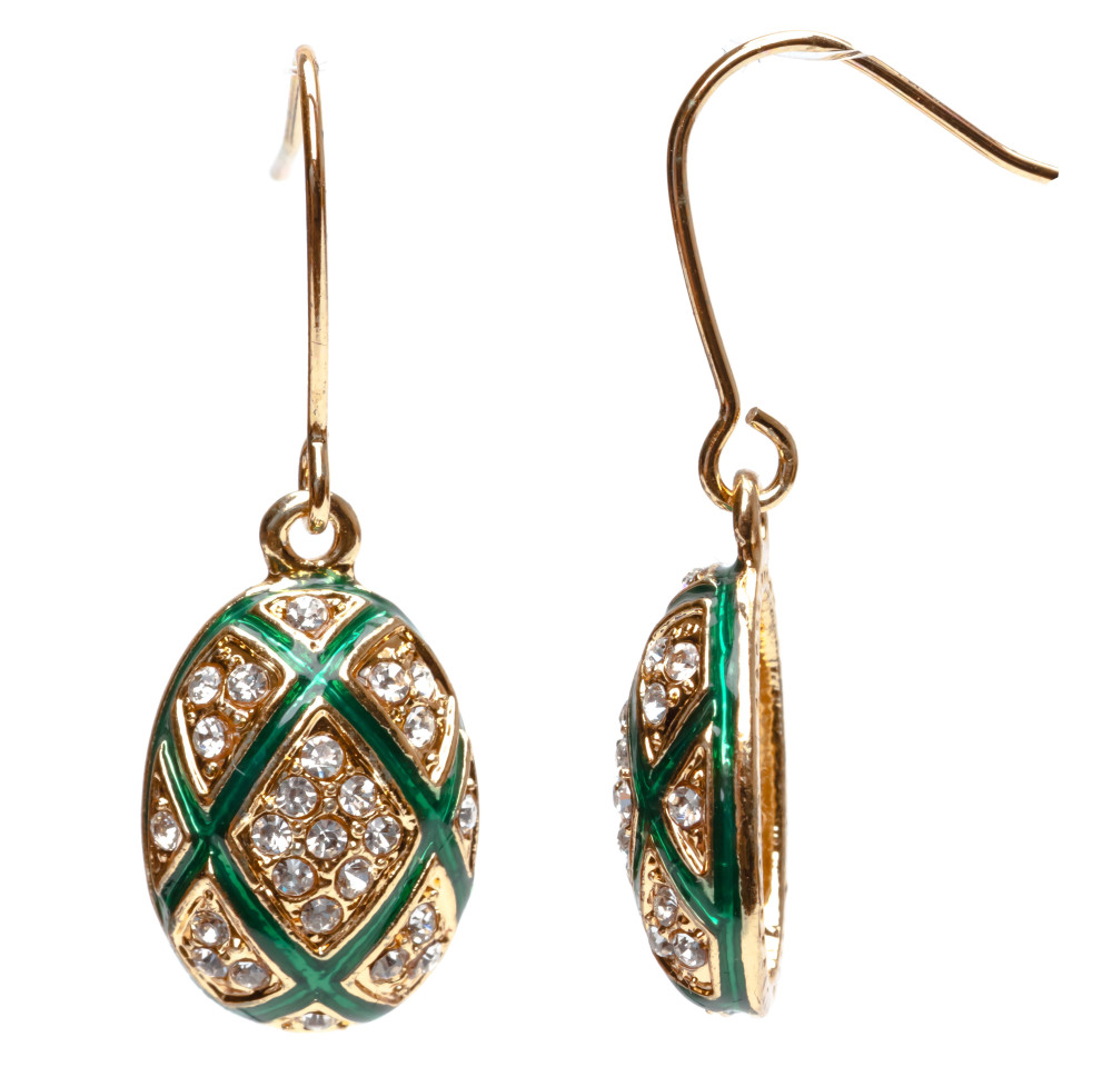 15x35 mm Green Rhombus Egg Shaped Earrings