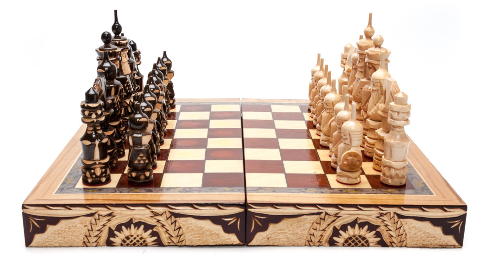 300x300 mm Hand Carved Chess Pieces on Inlaid Wood Board Box (by Fyodor Chess Workshop)
