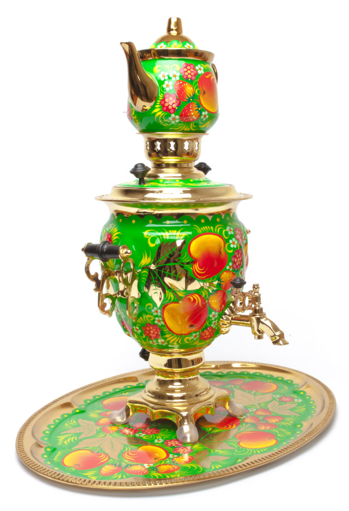 Apples hand painted Electric Samovar Kettle with Teapot and Tray