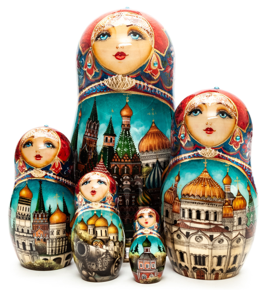 180mm Moscow Kremlin hand painted Matryoshka round Doll 5pcs (by Hamlet Studio)