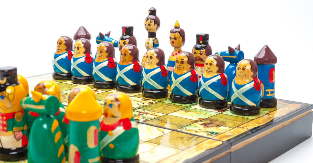 Wooden Chess Board with Soldiers of Battle of Borodino