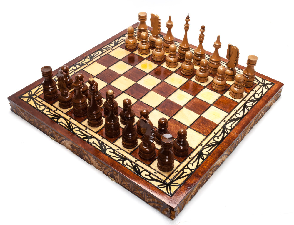 500x500 mm Hand Carved Chess Pieces on Inlaid Wood Board Box (by Fyodor Chess Workshop)