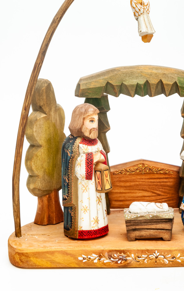 Nativity Set of 6 handpainted Carving Wooden Figures with Flying Angel