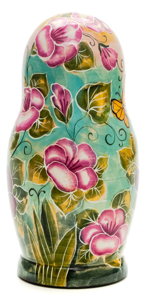 160 mm Flowers hand painted on Wooden Matryoshka doll 5 pcs (by Skazka)