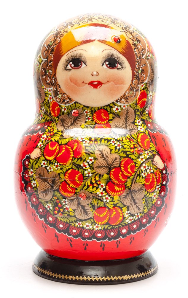 230 mm Khokhloma hand painted wooden Matryoshka doll 15 pcs (by Raissa Studio)