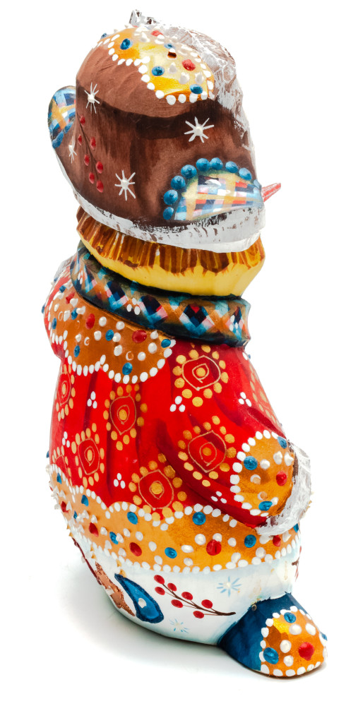 140 mm Snowman with a Broom on wooden Figurine (by Natalia Nikitina Workshop)