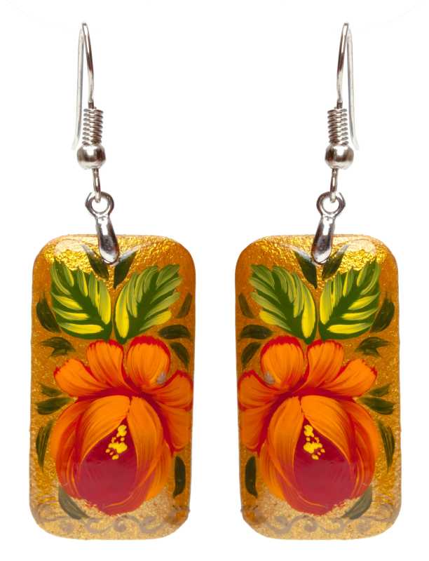 20x35mm Zhostovo wooden Earrings (by Lada Workshop)