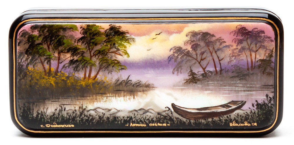 125x55mm Lake Hand Painted Jewellery Box (by Tatiana Shkatulka Crafts)