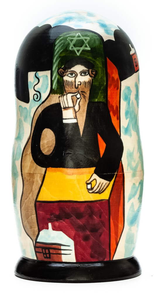 180 mm Green Violinist by Chagall hand painted on wooden Matryoshka doll 5 pcs (by Alexander Famous Paintings Studio)