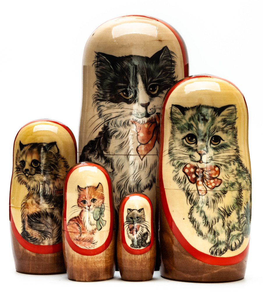 180mm Cat hand painted on wooden Matryoshka doll 5 pcs (by Alexander Famous Paintings Studio)