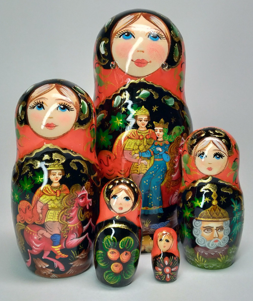 Shop Exclusive Nesting Dolls 110 mm Ruslan and Lyudmila hand painted on wooden Matryoshka doll 5 pcs (by A Studio) online at Skazka.site | Eligible for fast shipping and free returns. 110 mm Ruslan and Lyudmila hand painted on wooden Matryoshka doll 5 pcs (by A Studio)